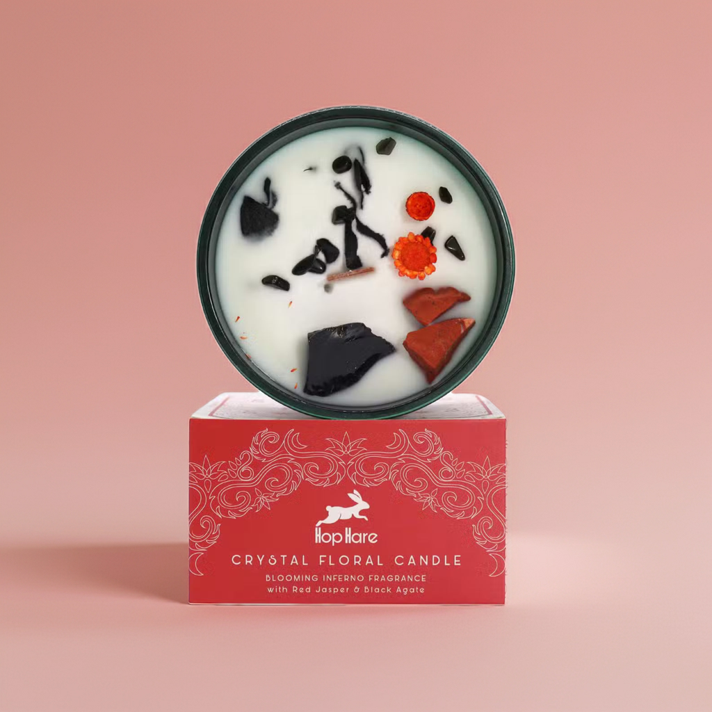 Red Jasper & Black Agate Crystal Candle: Blooming Inferno