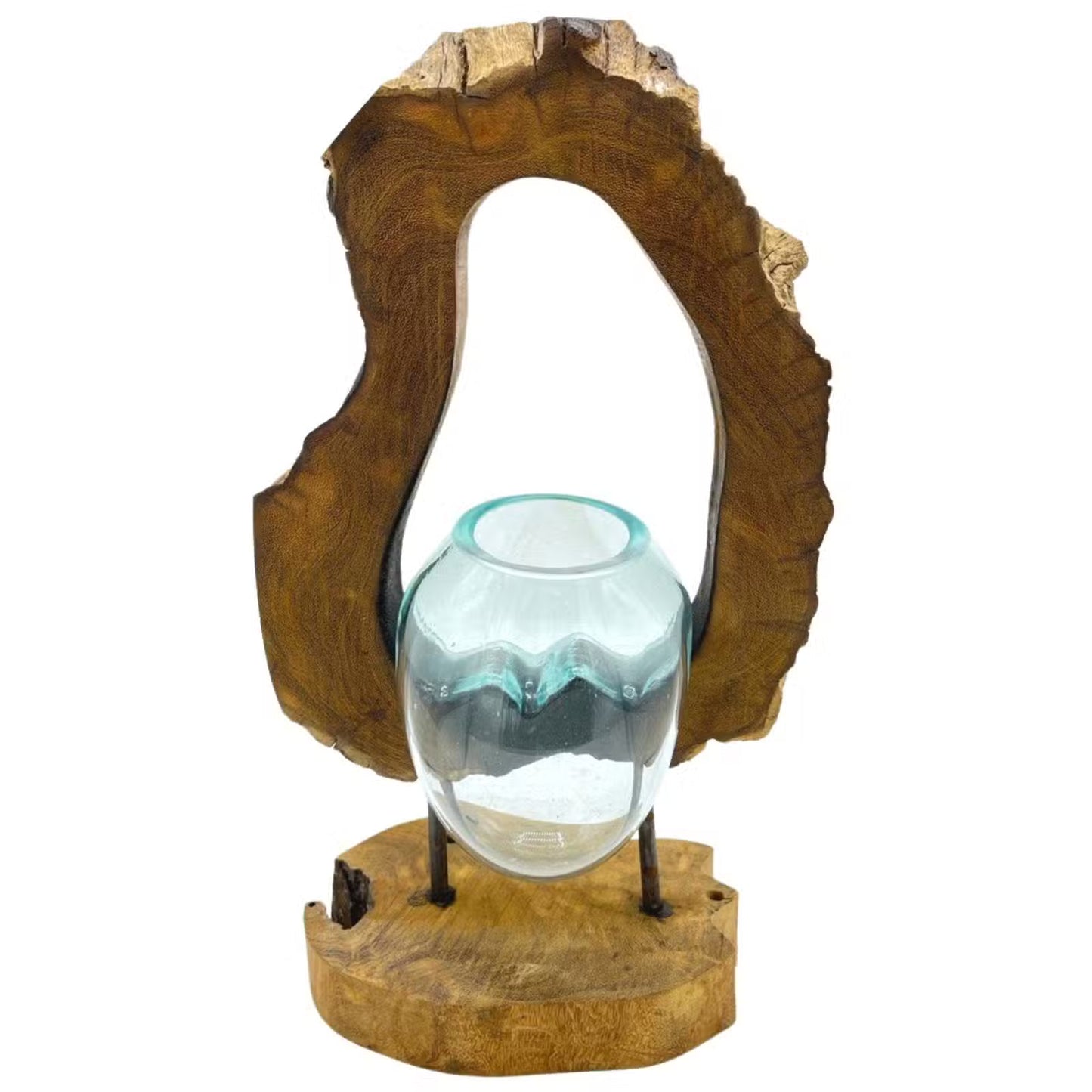 Molten Glass Art Vase: Recycled Glass & Wood