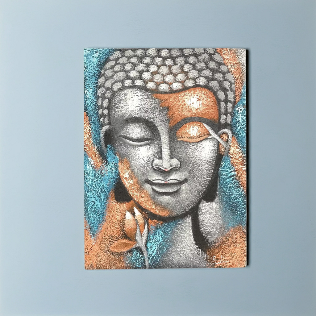 Buddha Wall Art: Serene Silver & Rose Gold - 75x55cm