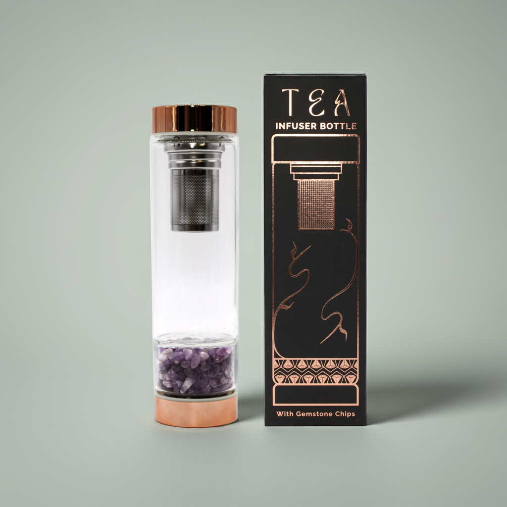 Crystal Glass Tea Infuser Bottle: Amethyst Crystal - 500ml