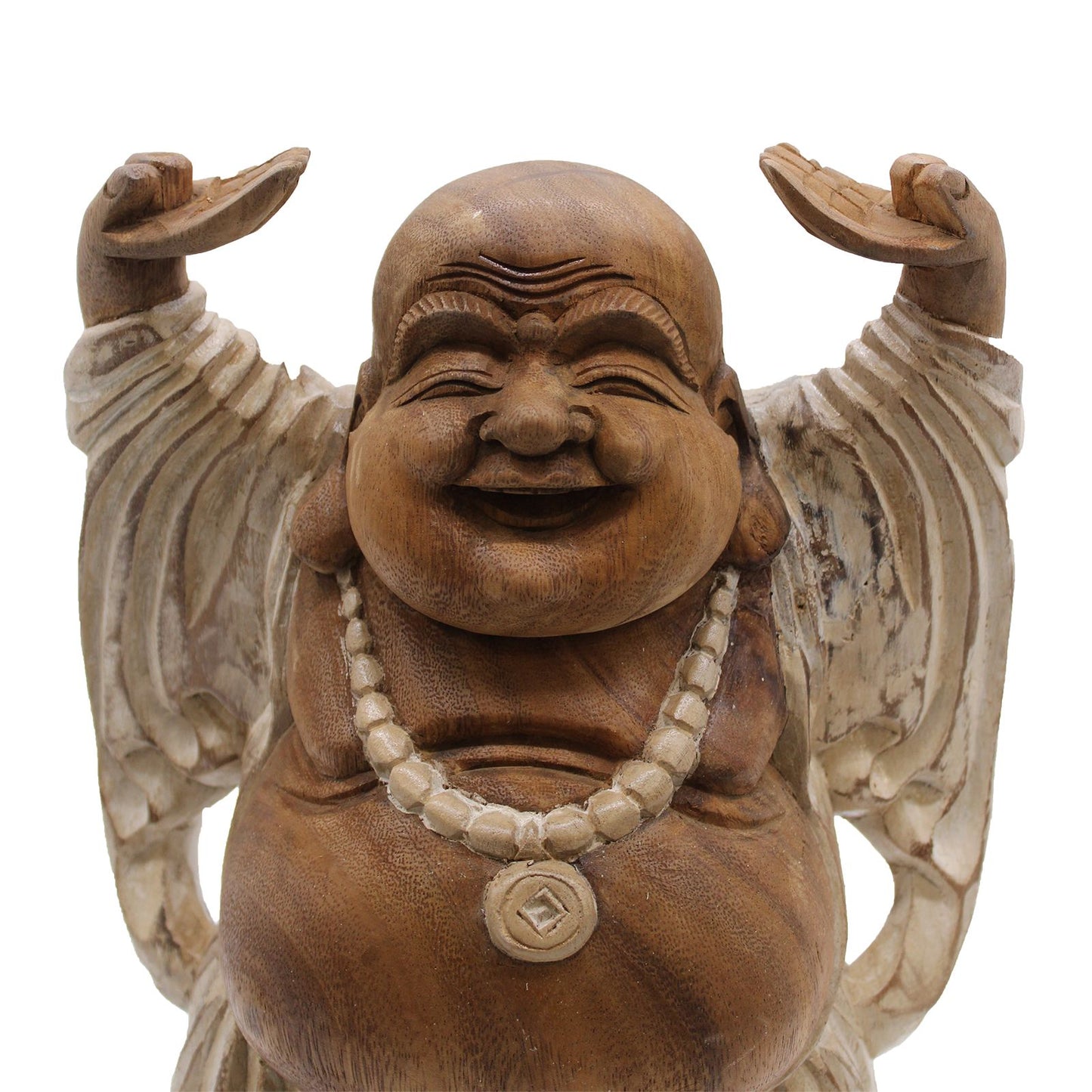 Happy Buddha: Hand-Carved White Statue - 40cm