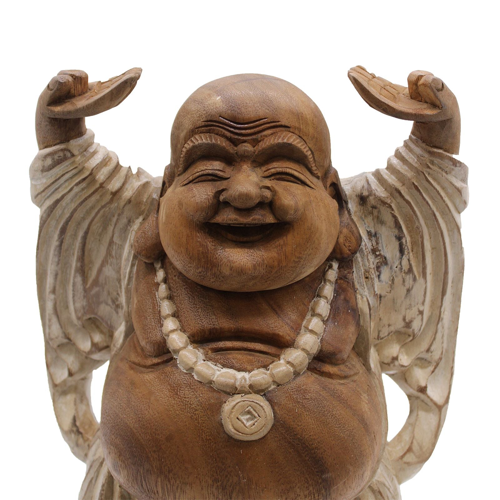 Happy Buddha: Hand-Carved White Statue - 40cm