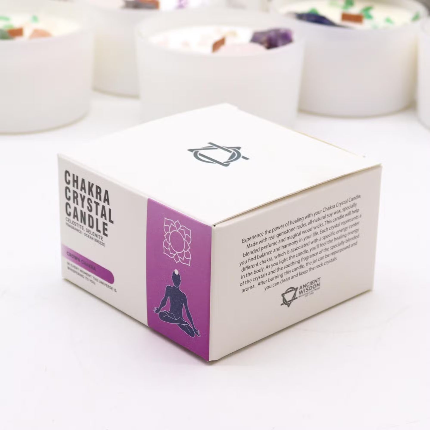 Crown Chakra Crystal Candle - Celestite & Selenite Crystals - Bath & Soak