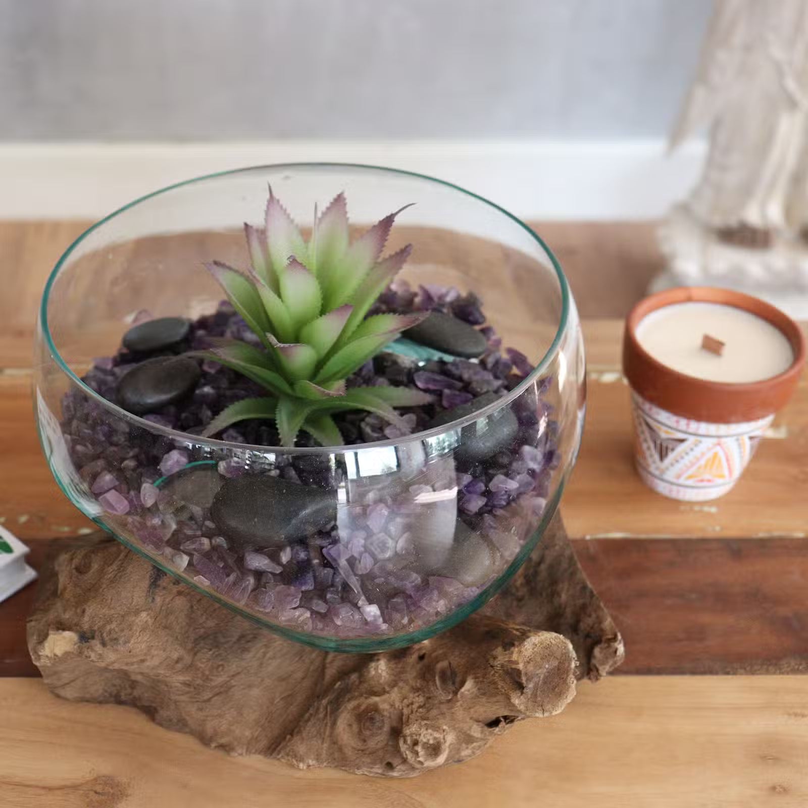 Balinese Gamal Wood & Molten Glass Bowl - Unique Hand-Blown Art