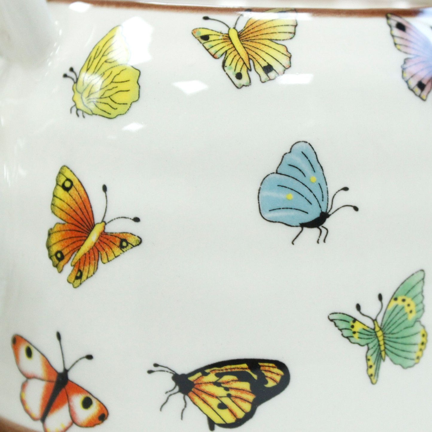 Herbal Teapot Set: Strainer & 6 Cups - Butterflies Pattern