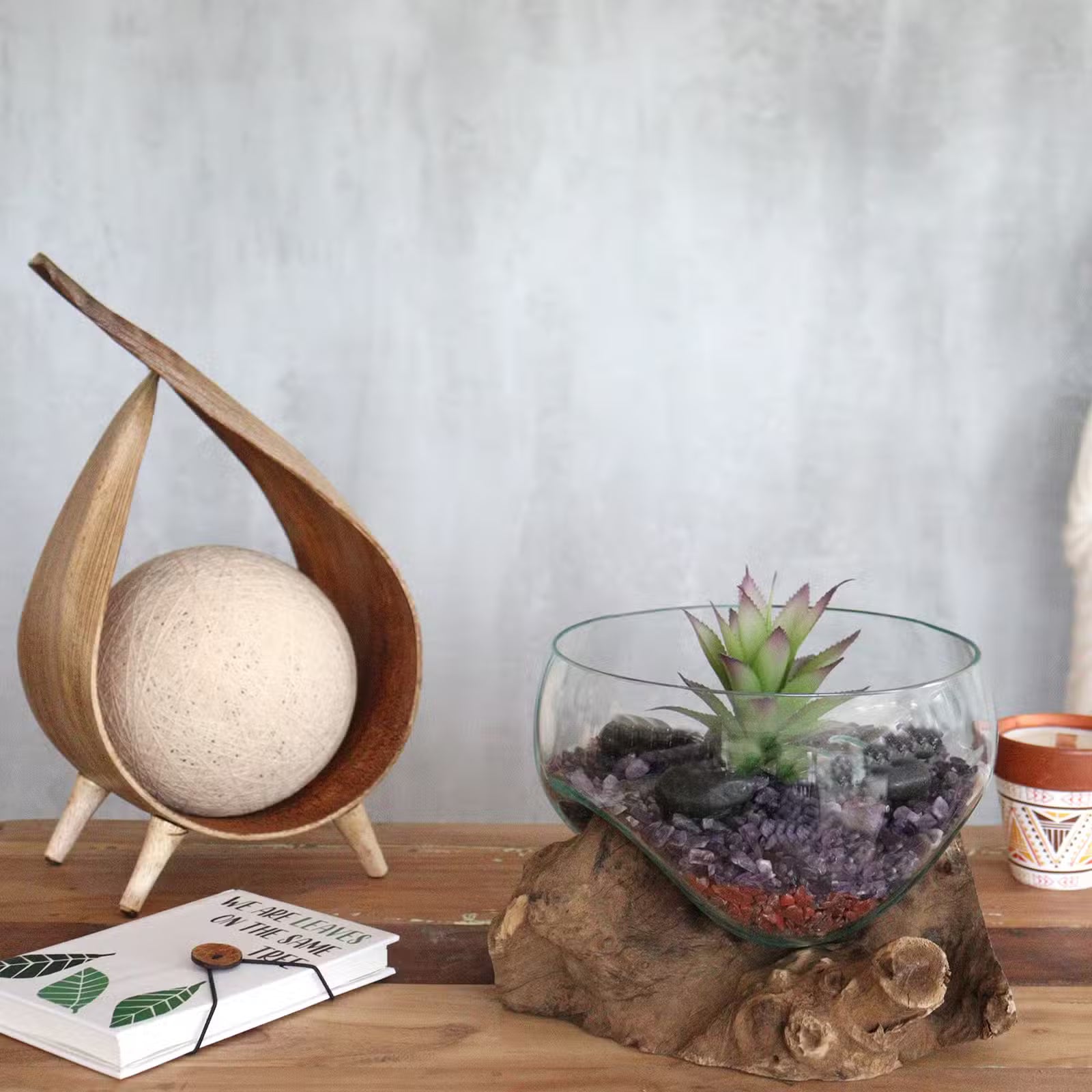 Balinese Gamal Wood & Molten Glass Bowl - Unique Hand-Blown Art