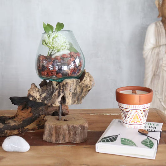 Unique Recycled Glass & Wood Vase: Balinese Art Home Decor