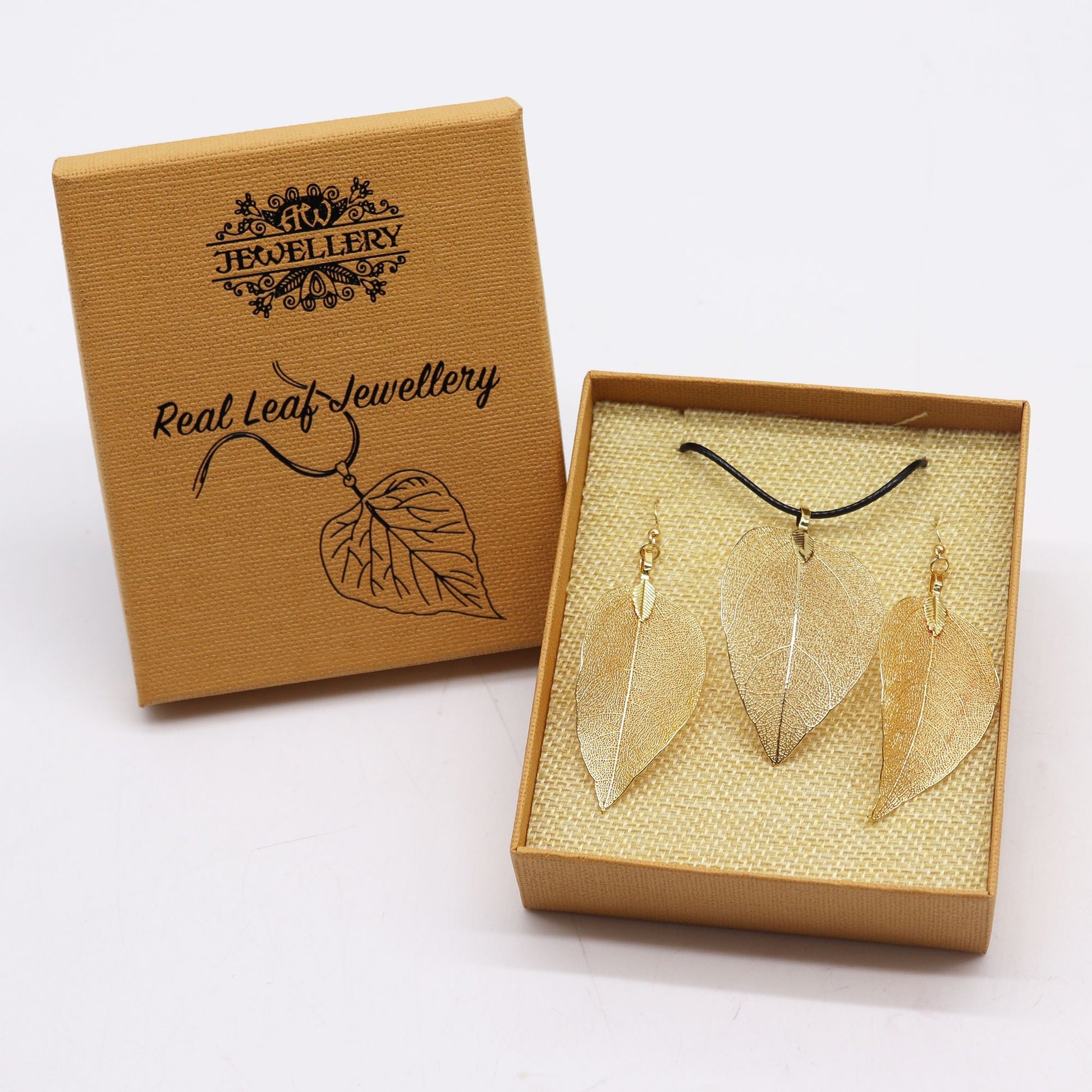 Real Leaf Necklace & Earring Set: Bravery Leaf - Gold