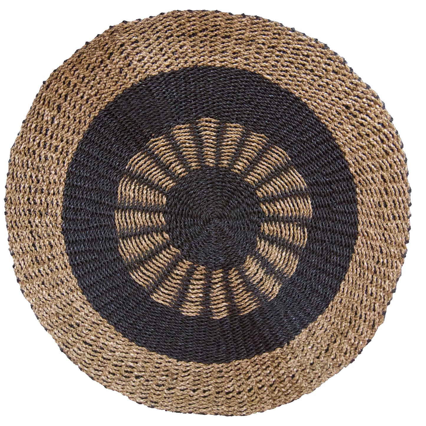Handwoven Tan & Black Seagrass Rug - 100cm