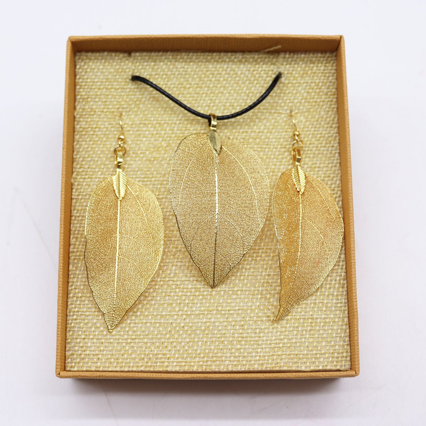 Real Leaf Necklace & Earring Set: Bravery Leaf - Gold