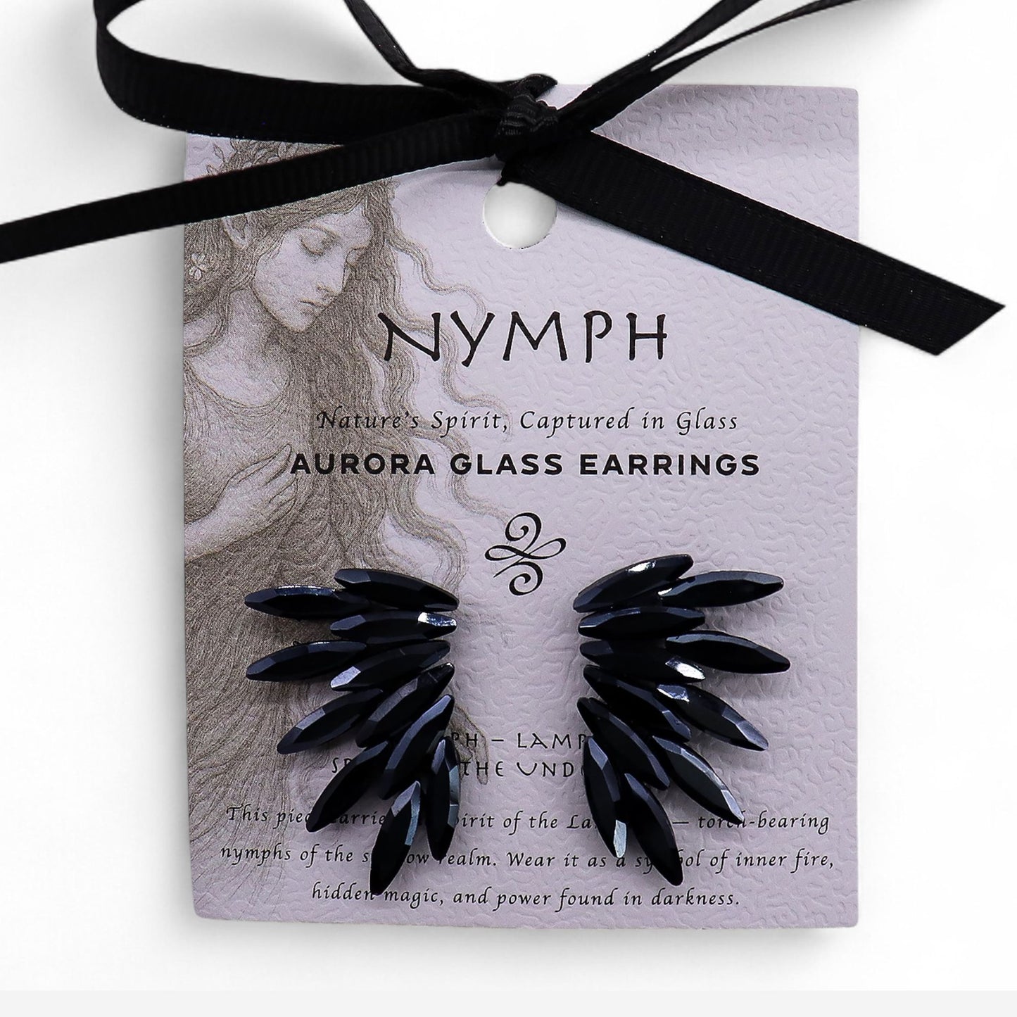 Fairy Wings Earrings: Jet Black - Vintage Glass