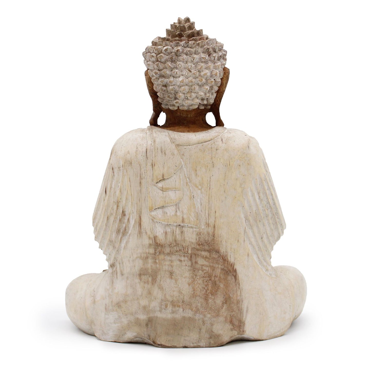 Buddha Teaching Statue Whitewash: Hand-Carved Suar Wood - 30cm