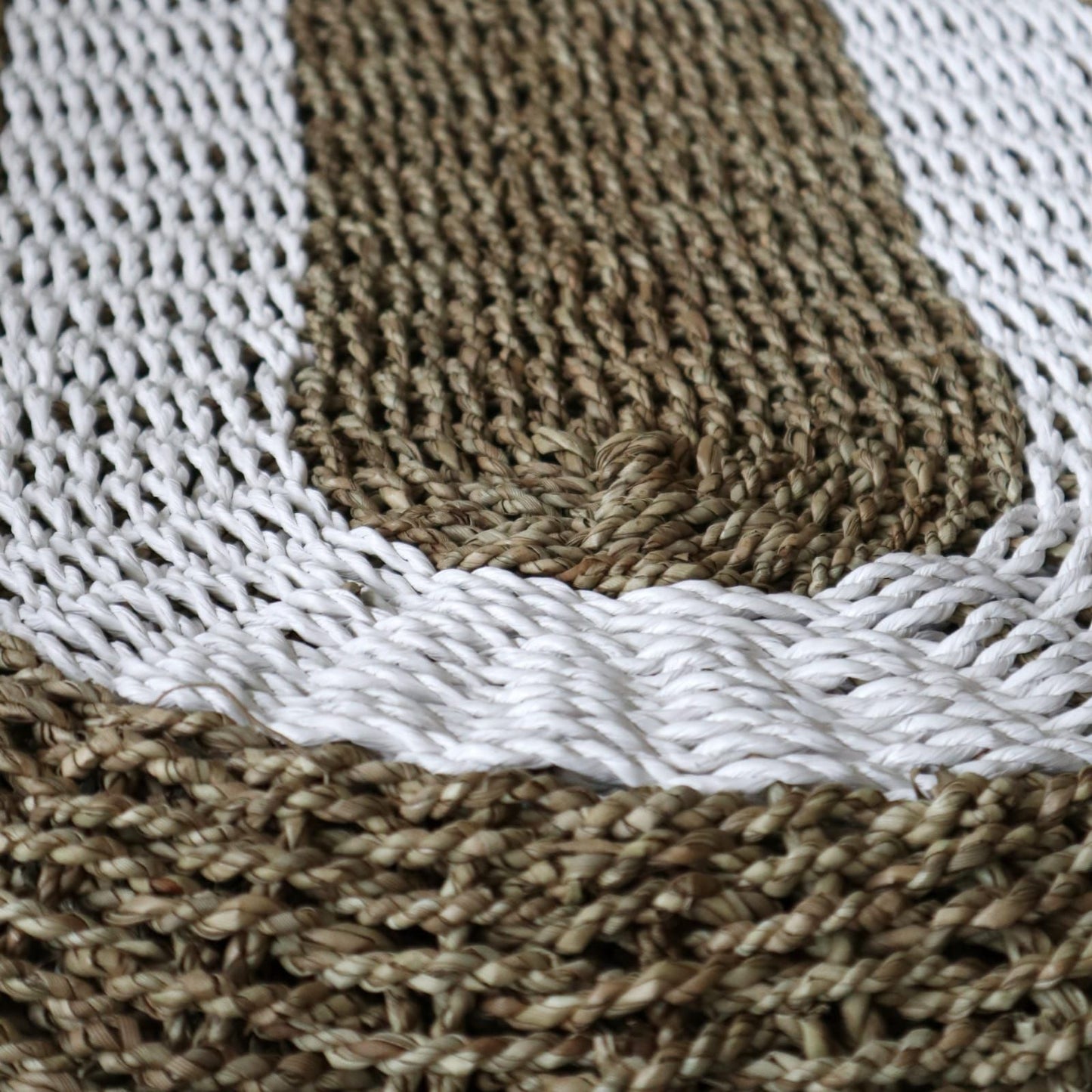 Handwoven Oval Tan & White Seagrass Rug - 60x120cm