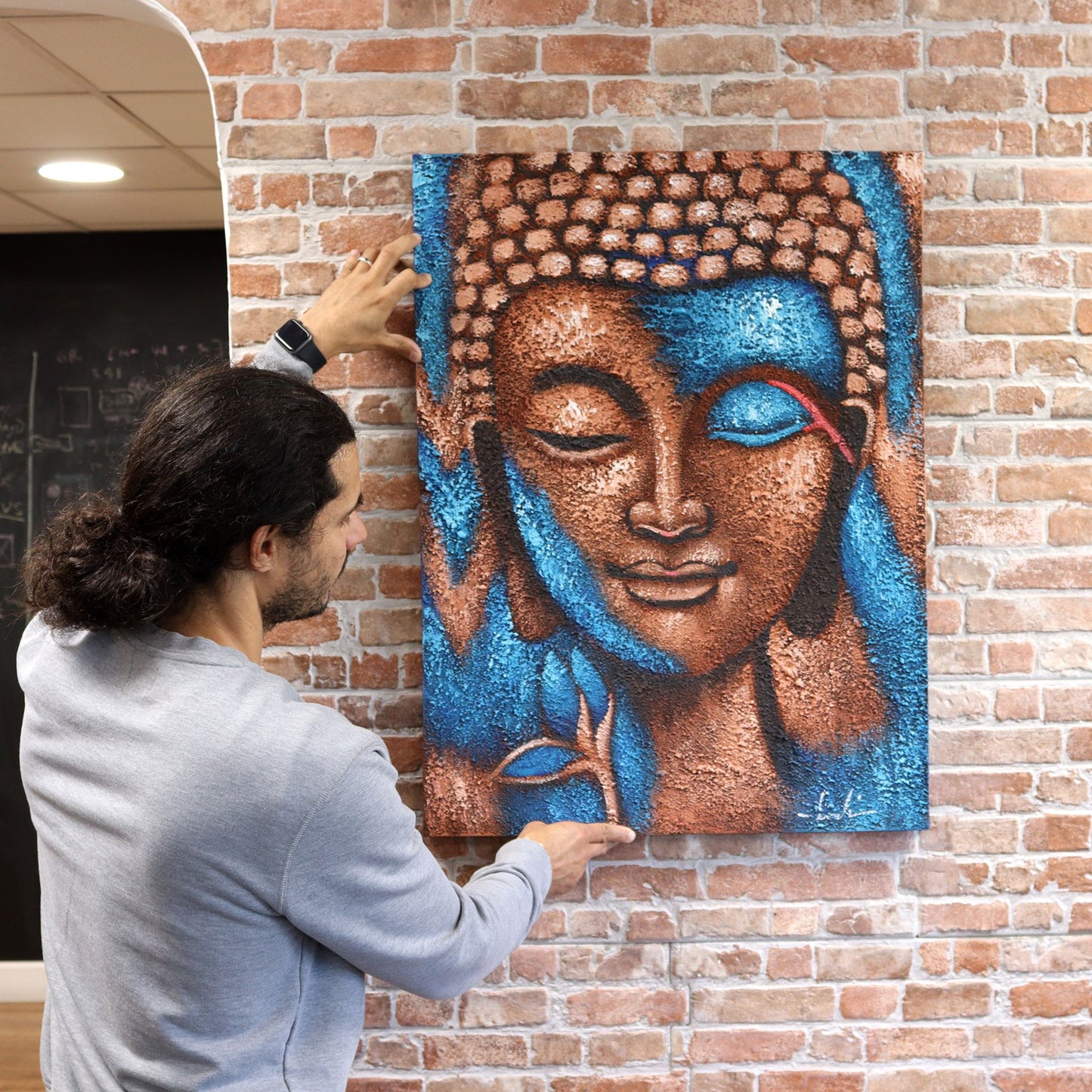Buddha Wall Art: Serene Blue & Gold - 75x55cm