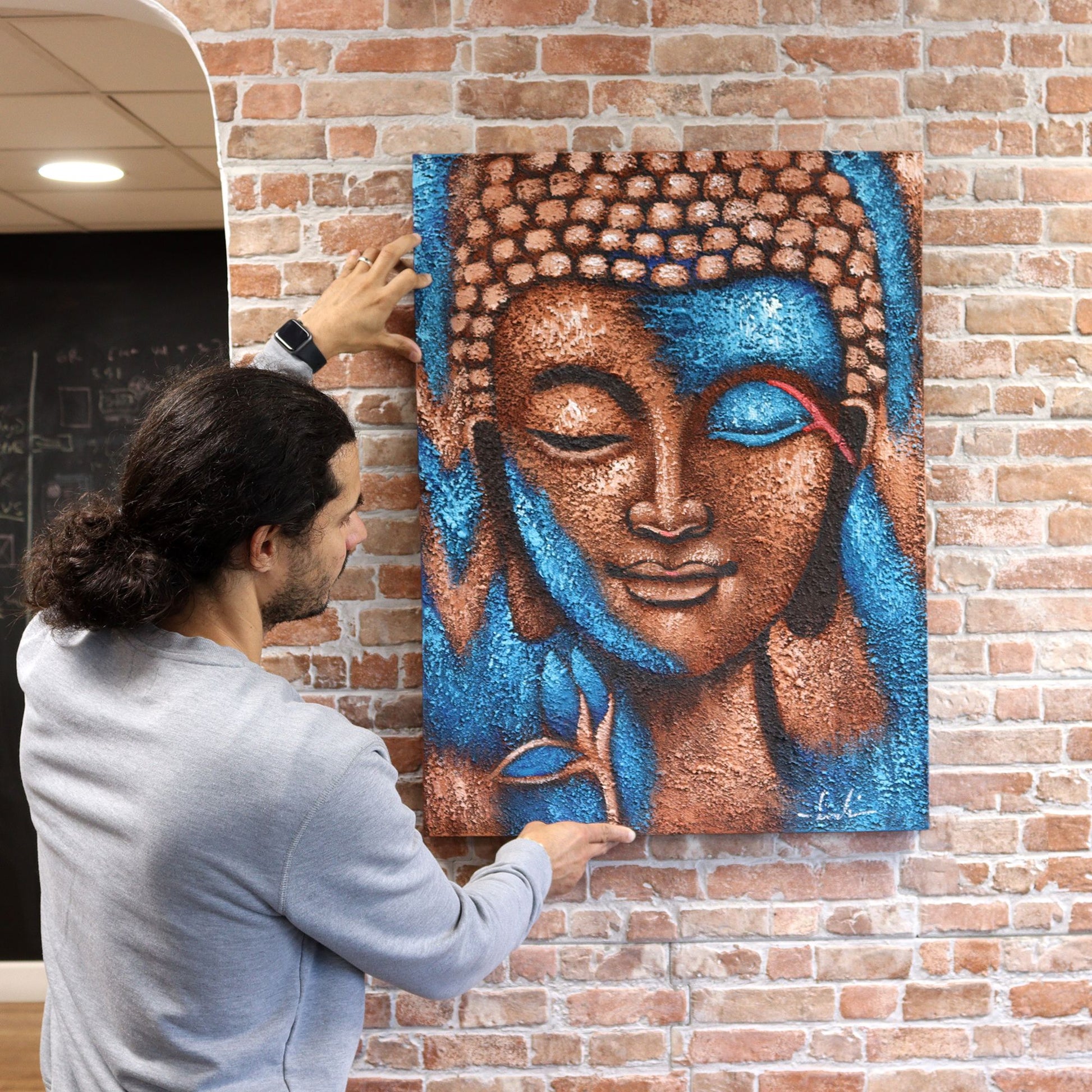 Buddha Wall Art: Serene Blue & Gold - 75x55cm