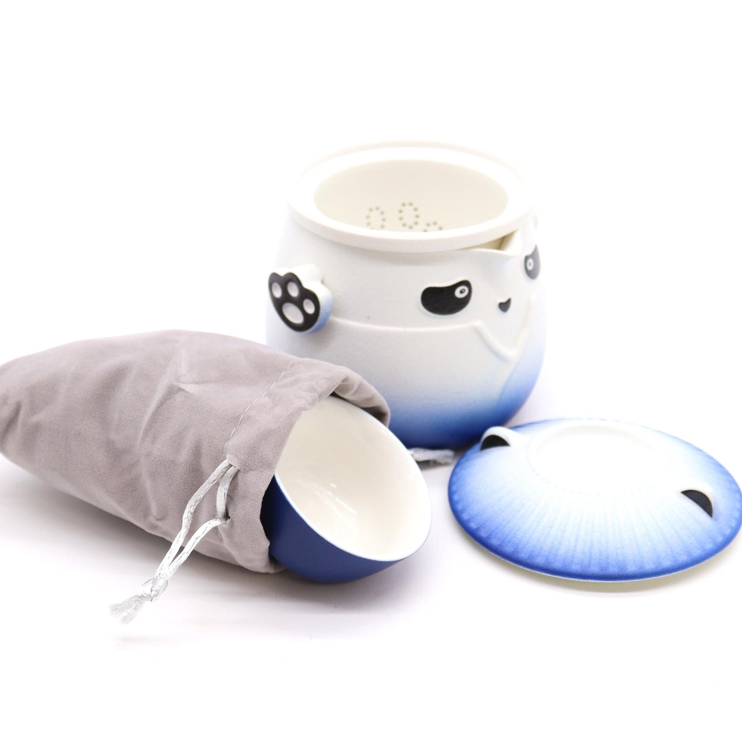 Sky Blue Panda Teapot Set: Travel-Friendly Tea - 3 Cups