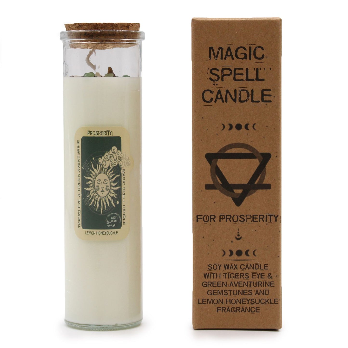 Magic Spell Candle: Prosperity - Tiger Eye & Green Aventurine