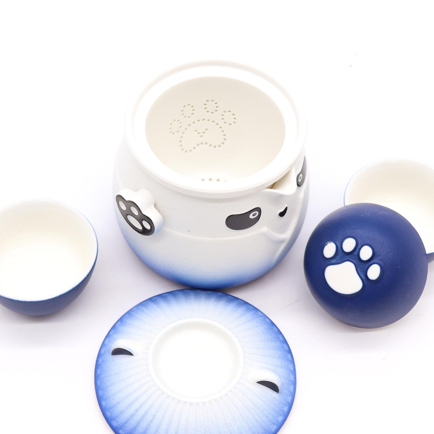 Sky Blue Panda Teapot Set: Travel-Friendly Tea - 3 Cups