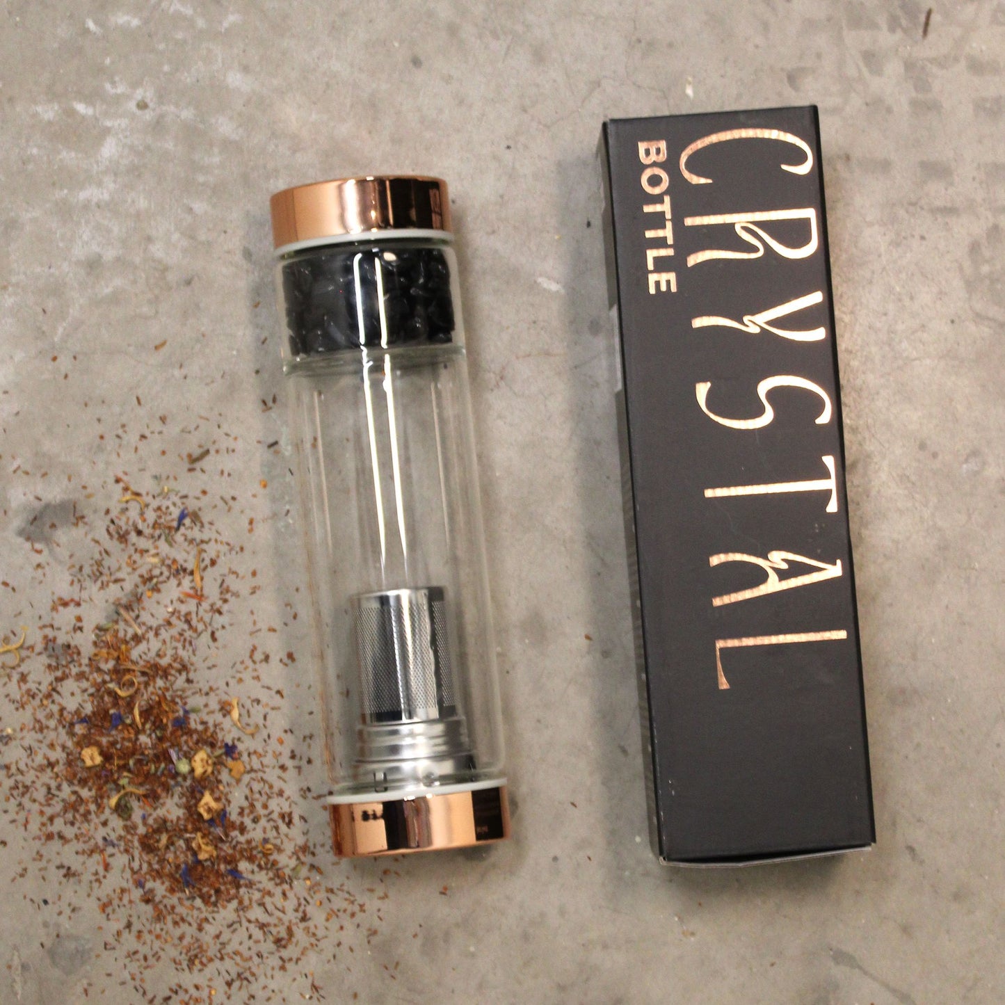 Crystal Glass Tea Infuser Bottle: Rock Quartz - 500ml