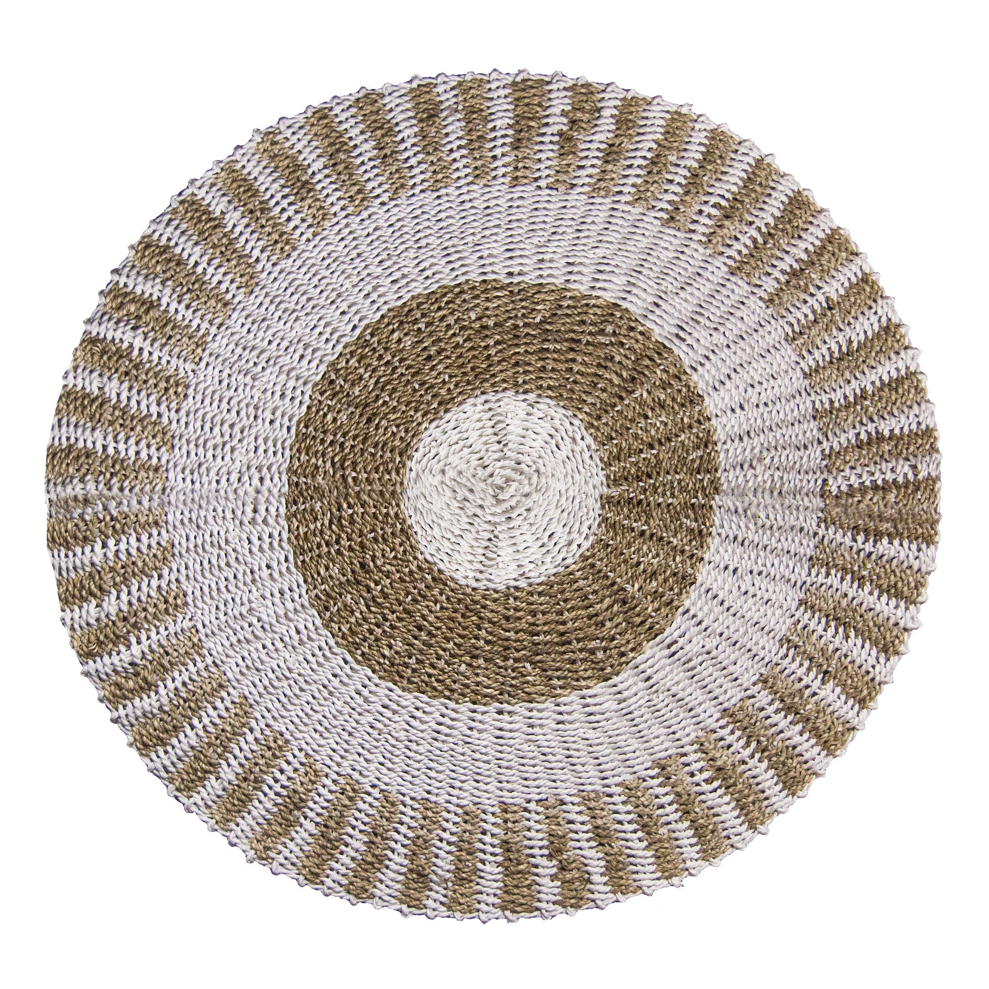Handwoven White & Tan Seagrass Rug - 100cm