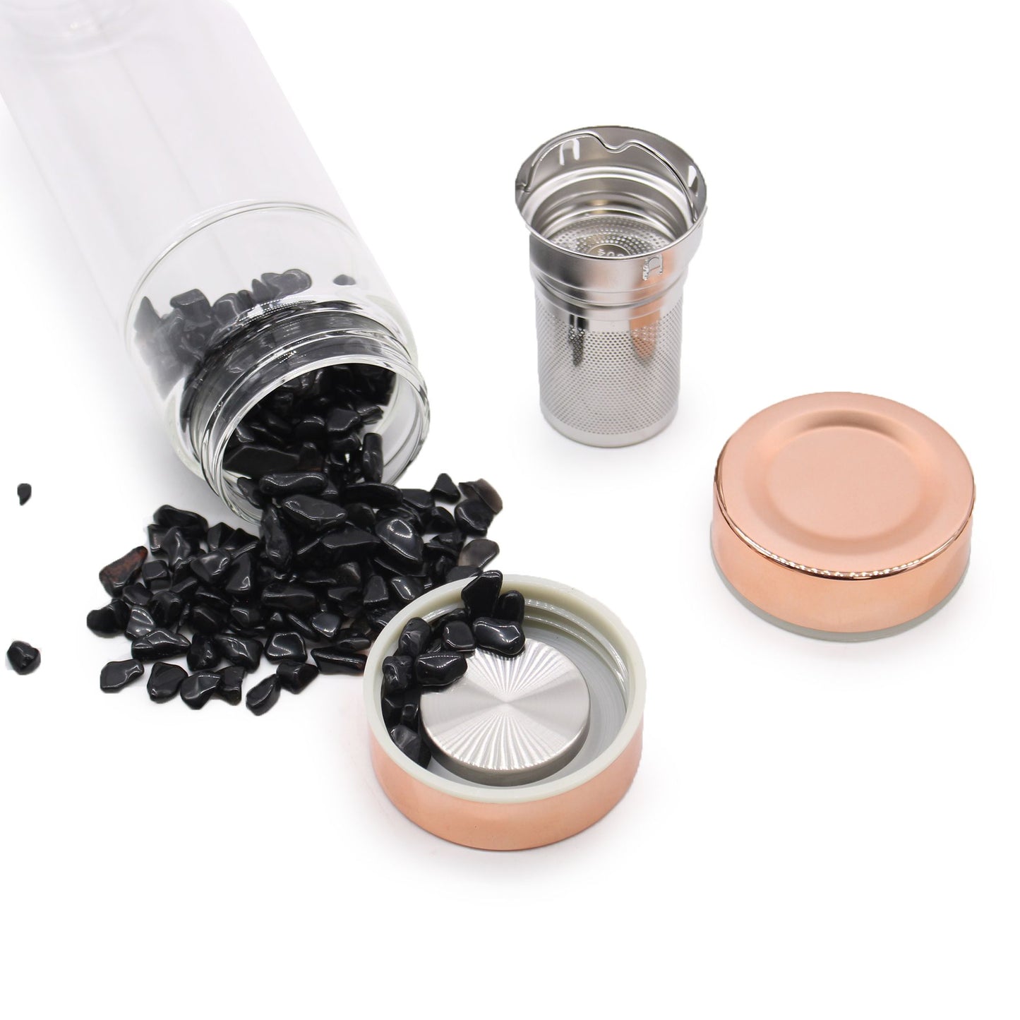 Crystal Glass Tea Infuser Bottle: Rose Quartz - 500ml