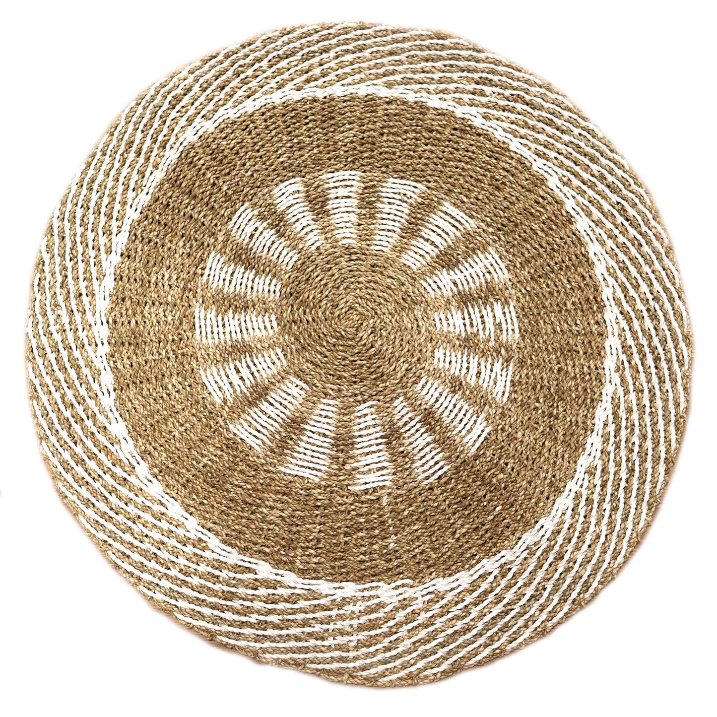 Handwoven White & Tan Seagrass Rug - 100cm