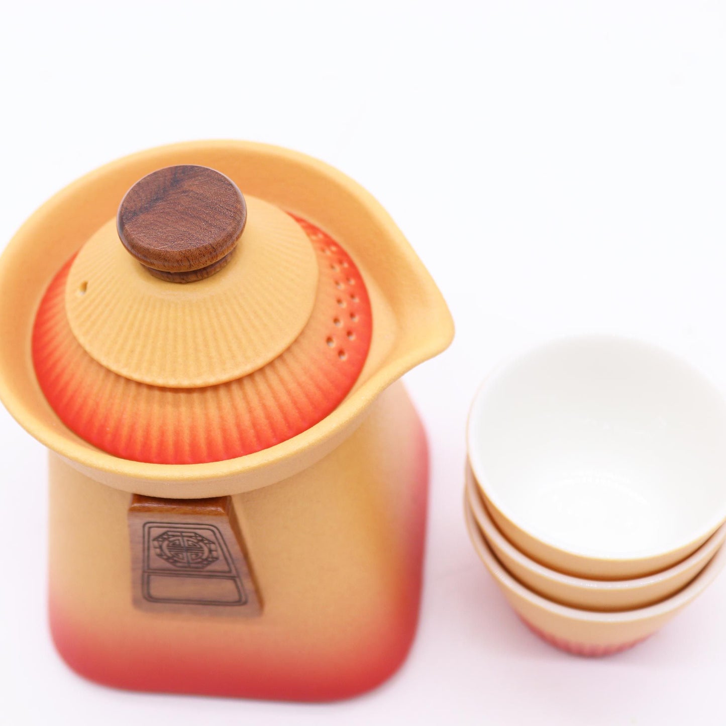 Temple Teapot Set: Orange Earth - 3 Cups