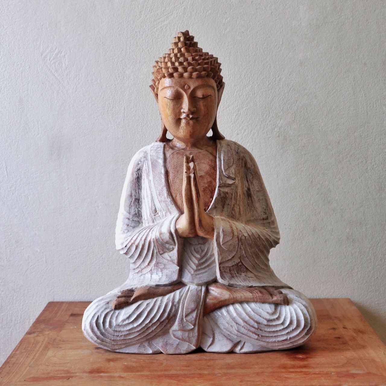 Wooden Buddha Statue: Welcome Pose - 40cm