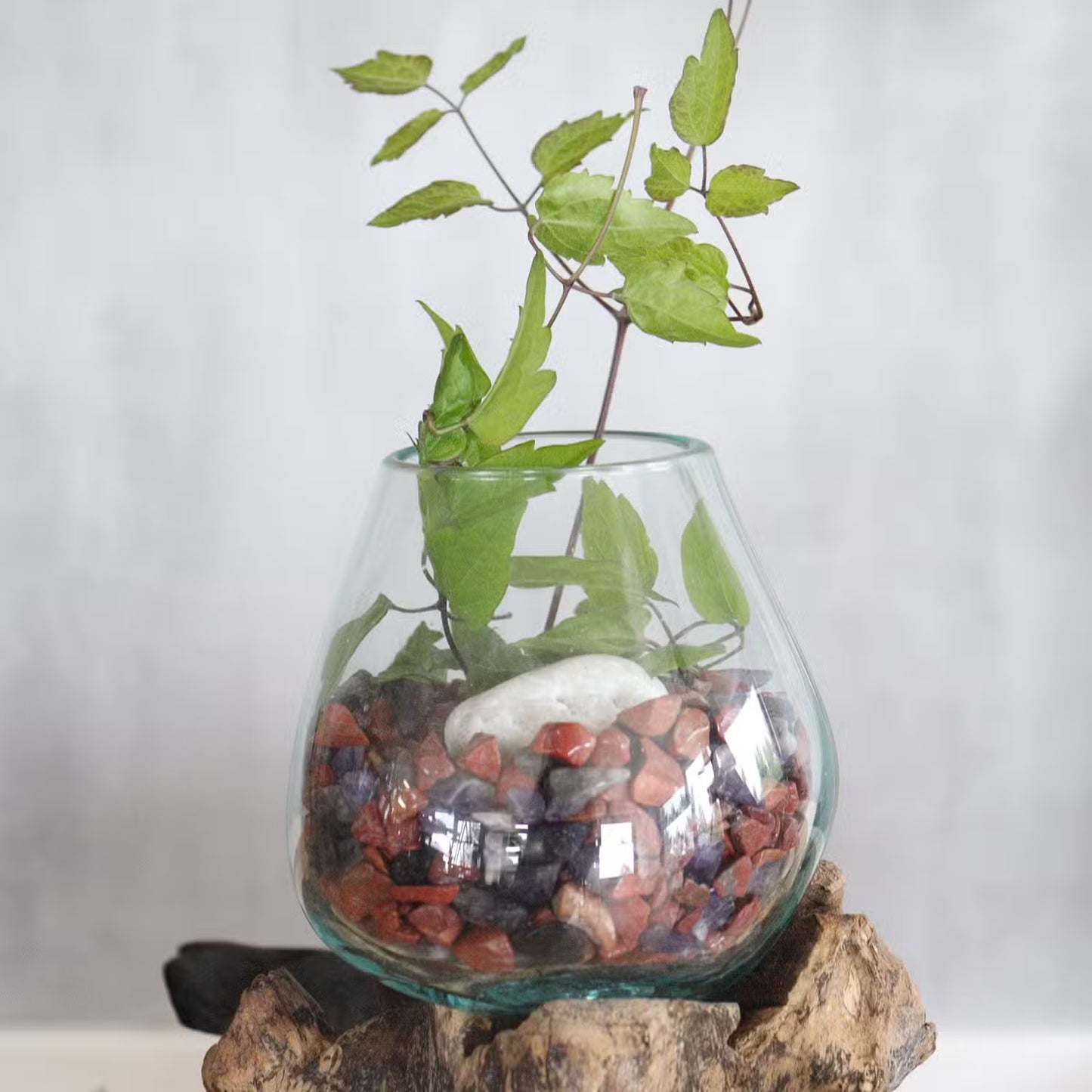 Unique Recycled Glass & Wood Vase: Balinese Art Home Decor