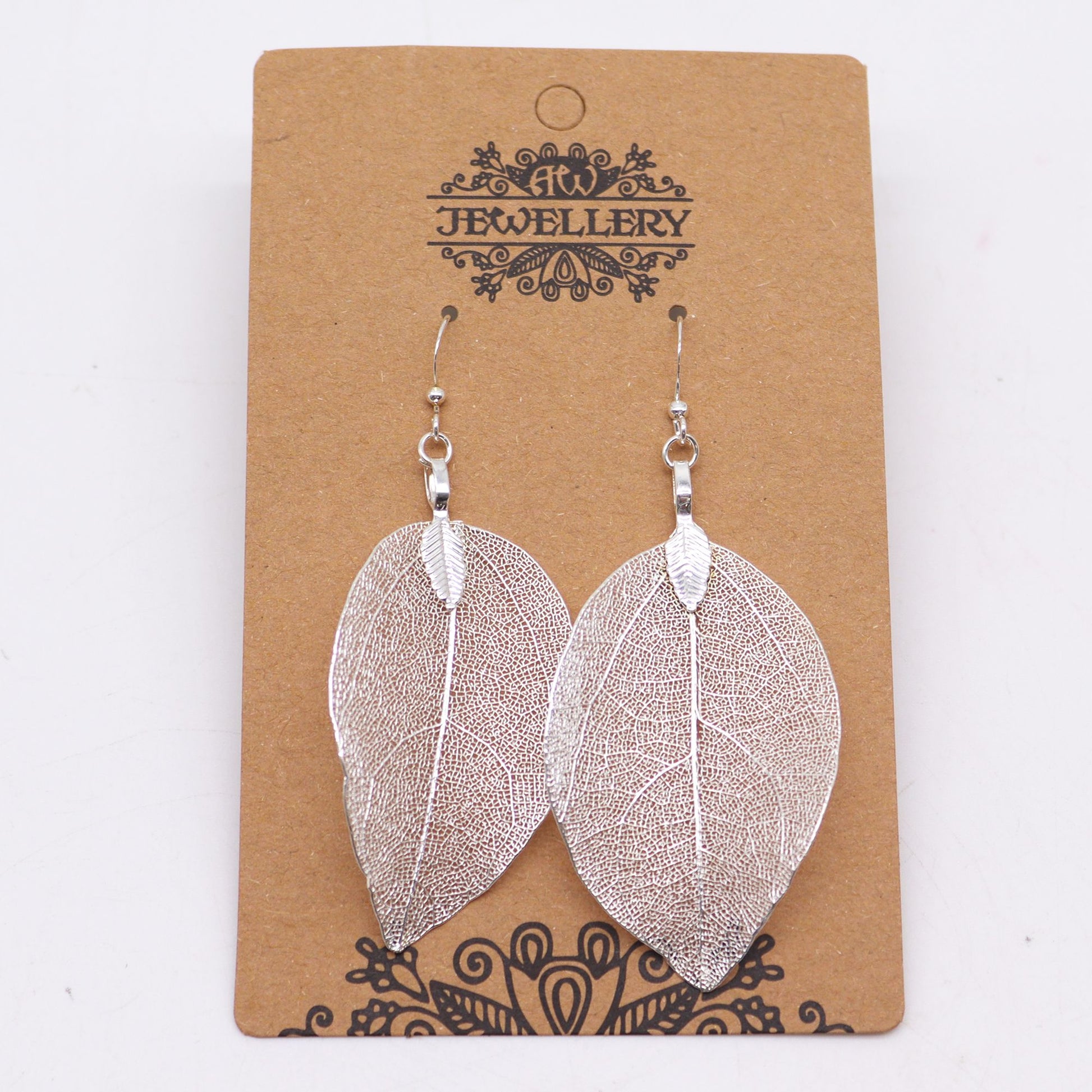 Real Leaf Earrings - Silver