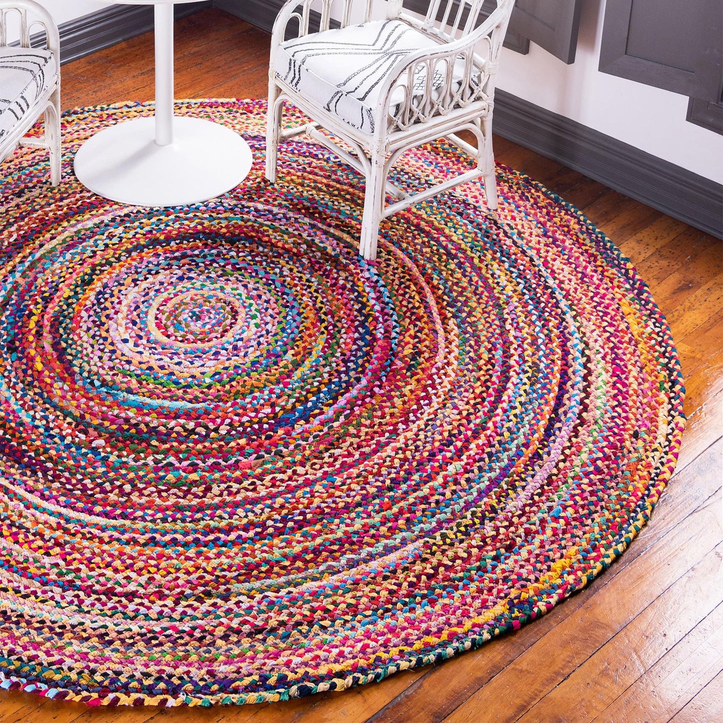 Handwoven Round Jute & Recycled Cotton Rug - 150cm