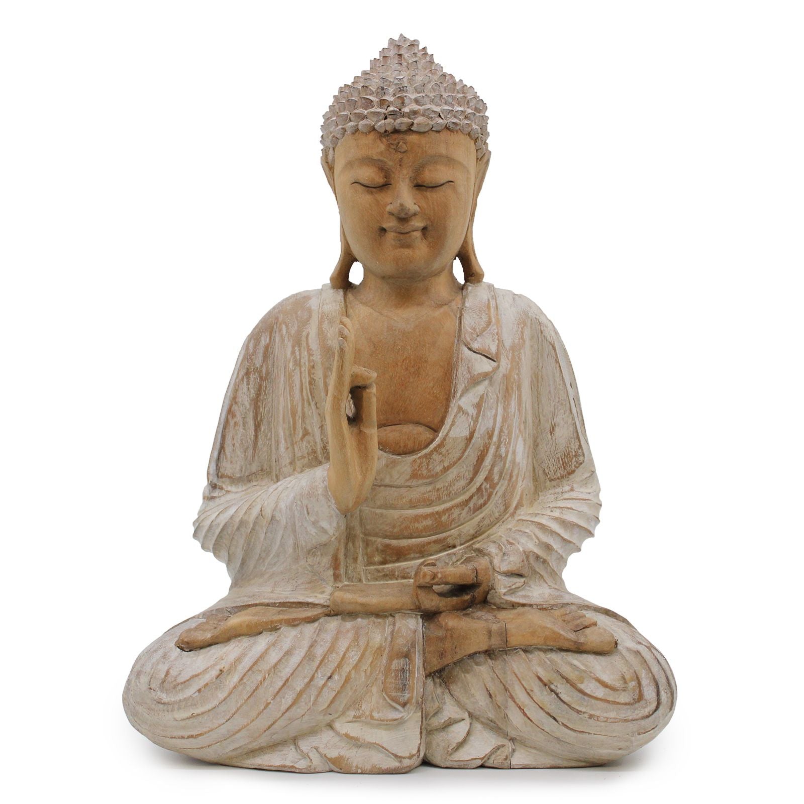 Wooden Buddha Statue: Whitewash Teaching Pose - 40cm