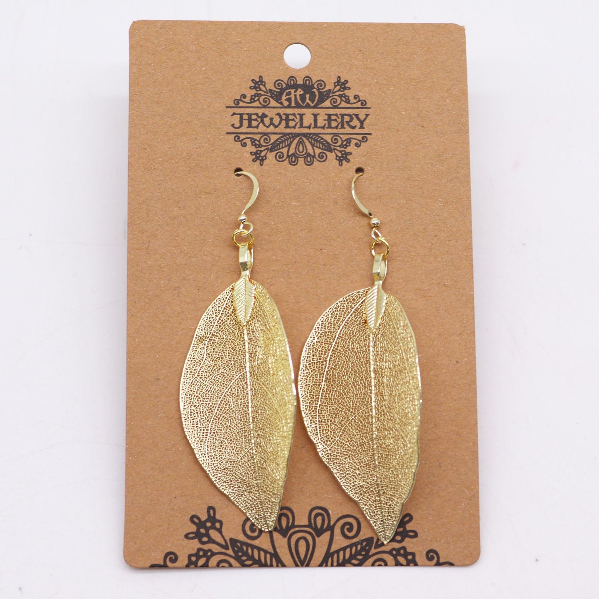 Real Leaf Earrings - Gold