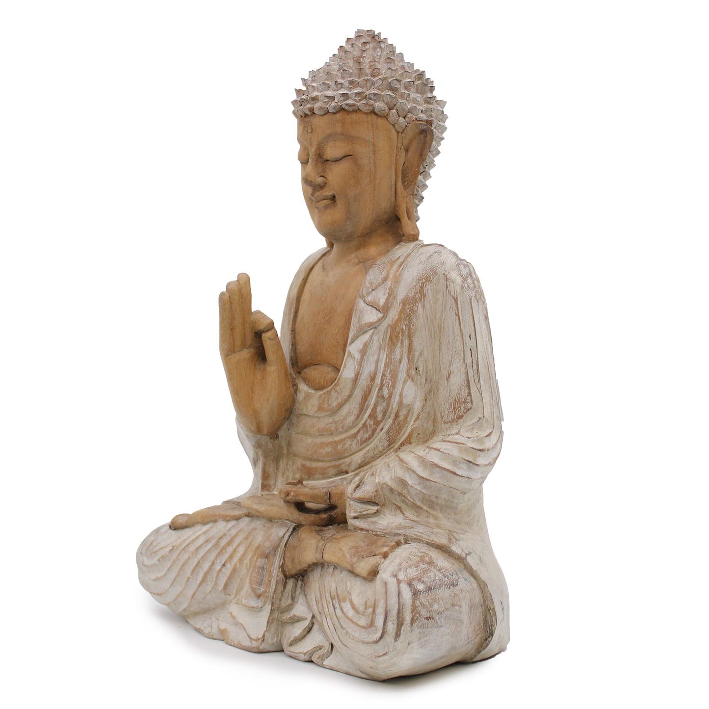 Wooden Buddha Statue: Whitewash Teaching Pose - 40cm