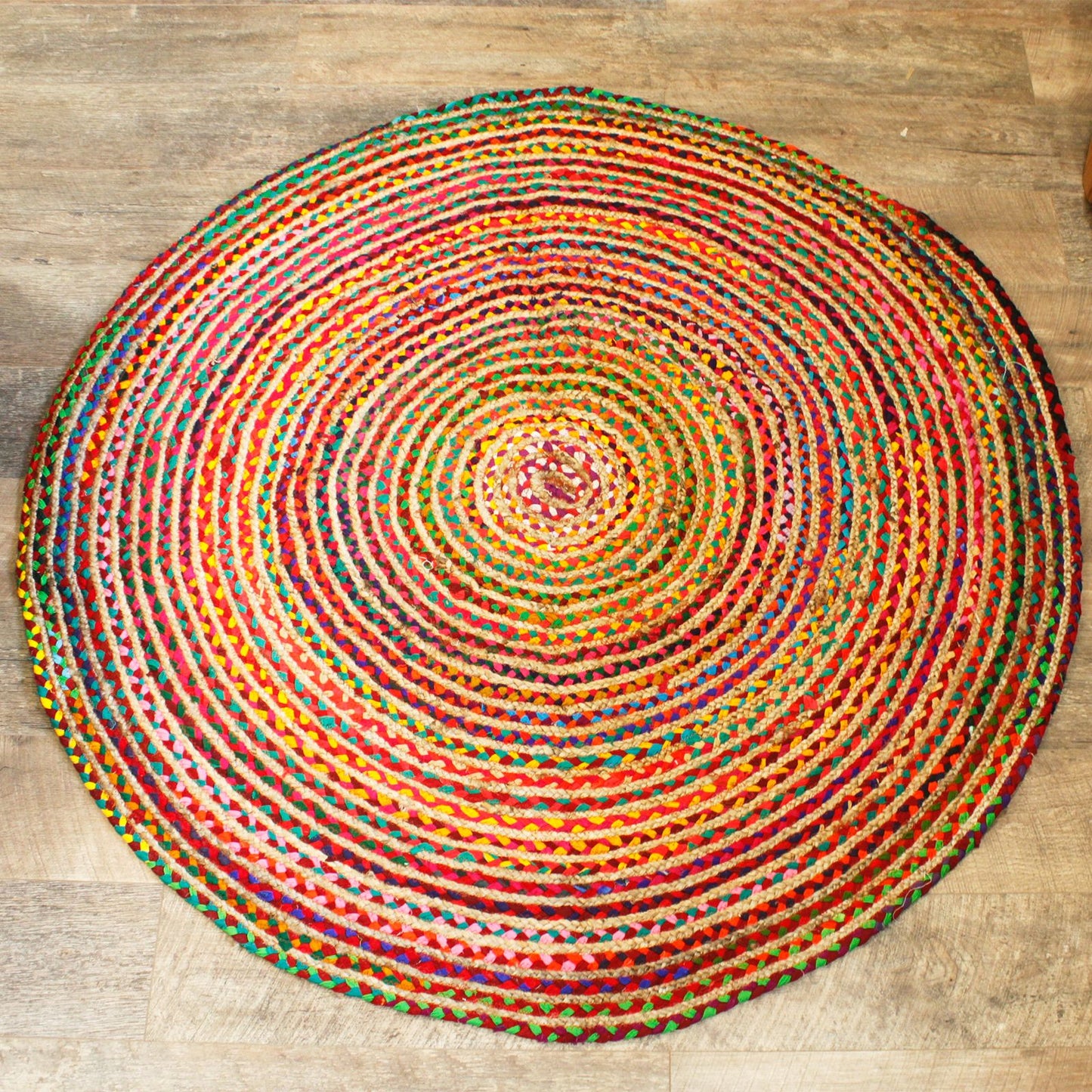 Handwoven Round Jute & Recycled Cotton Rug - 150cm