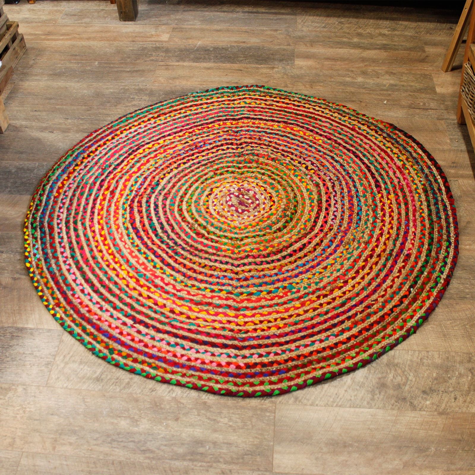Handwoven Round Jute & Recycled Cotton Rug - 150cm