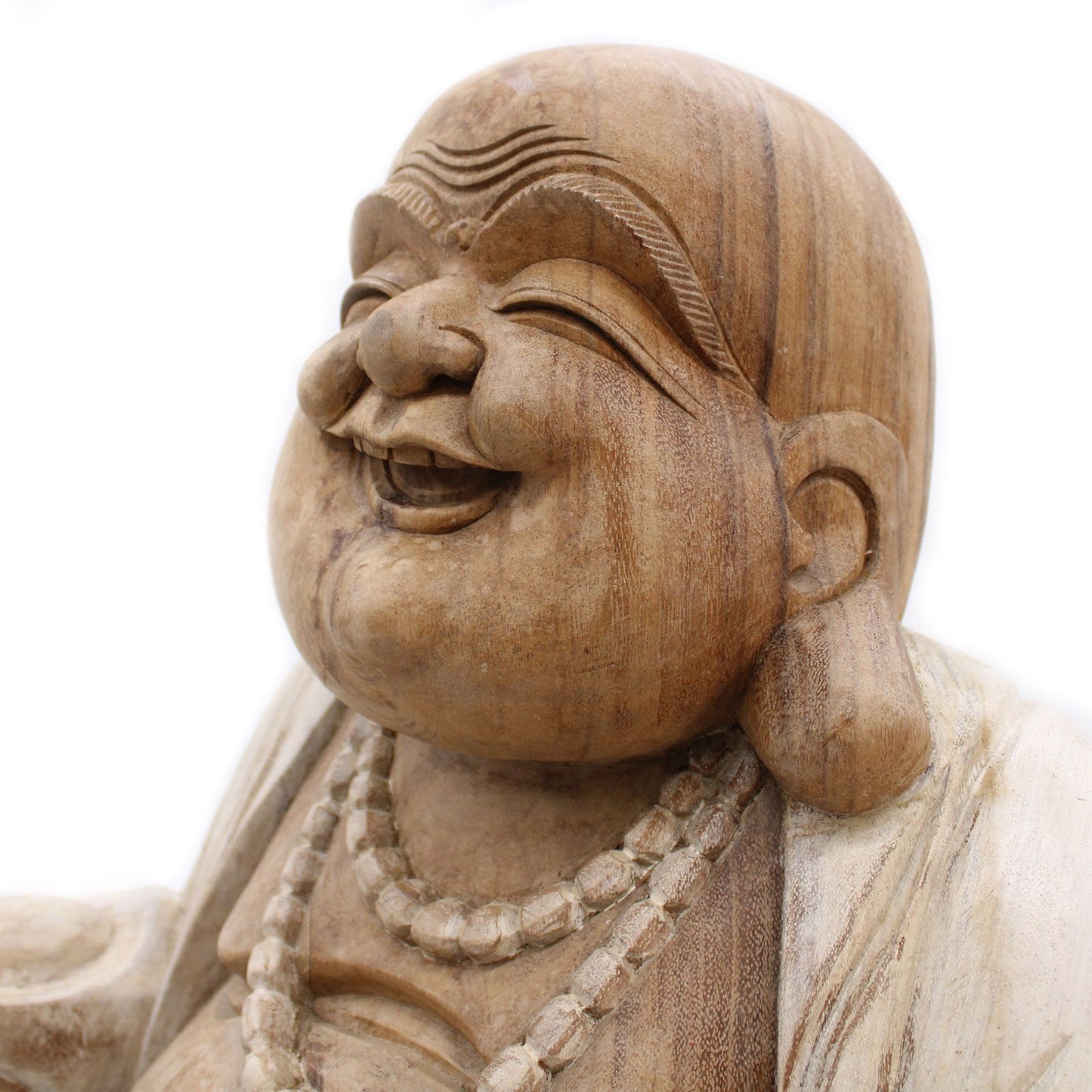 Happy Buddha: Serene Whitewash Wood Statue - 50cm