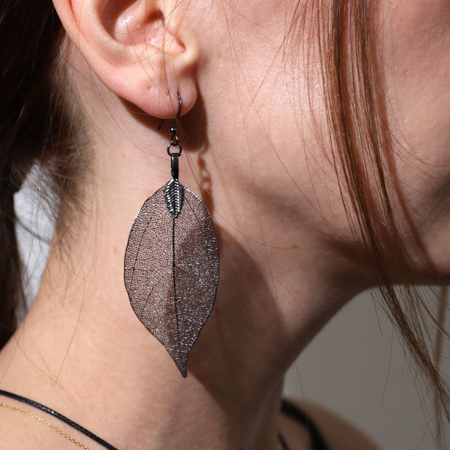 Real Leaf Necklace & Earring Set: Bravery Leaf - Pewter