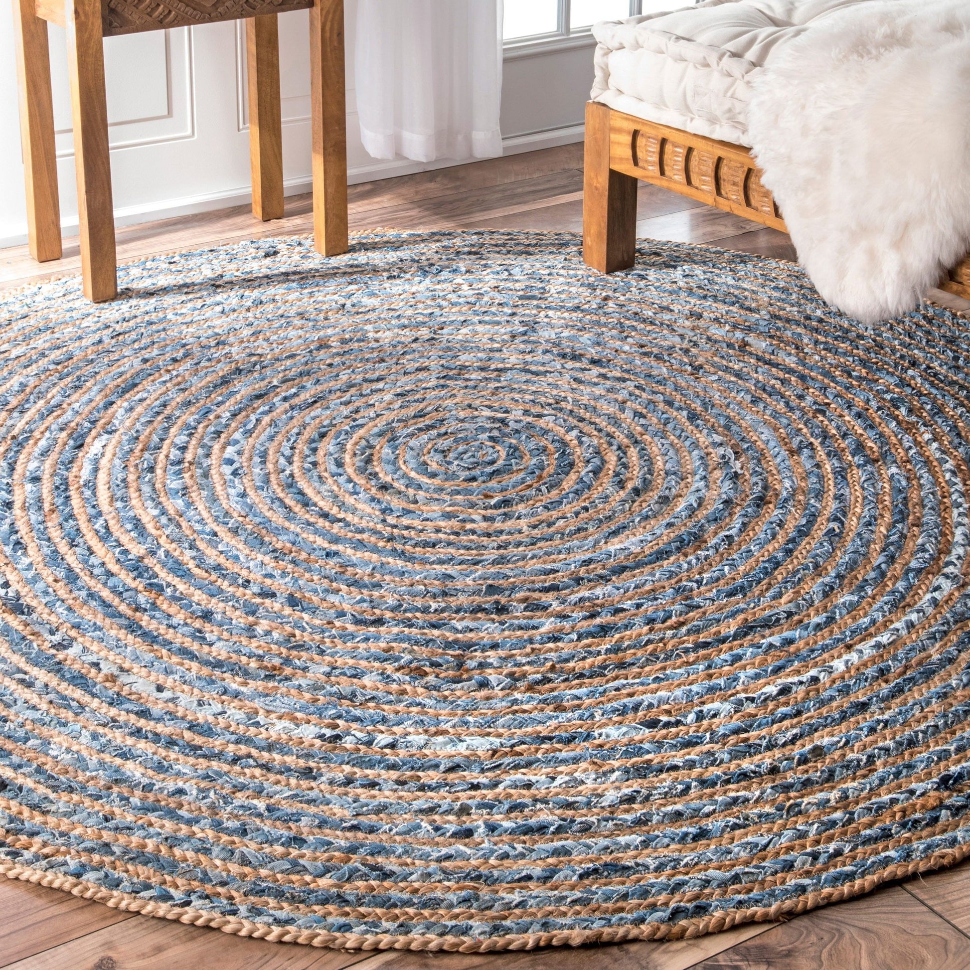 Handwoven Jute & Recycled Denim Rug - 150cm