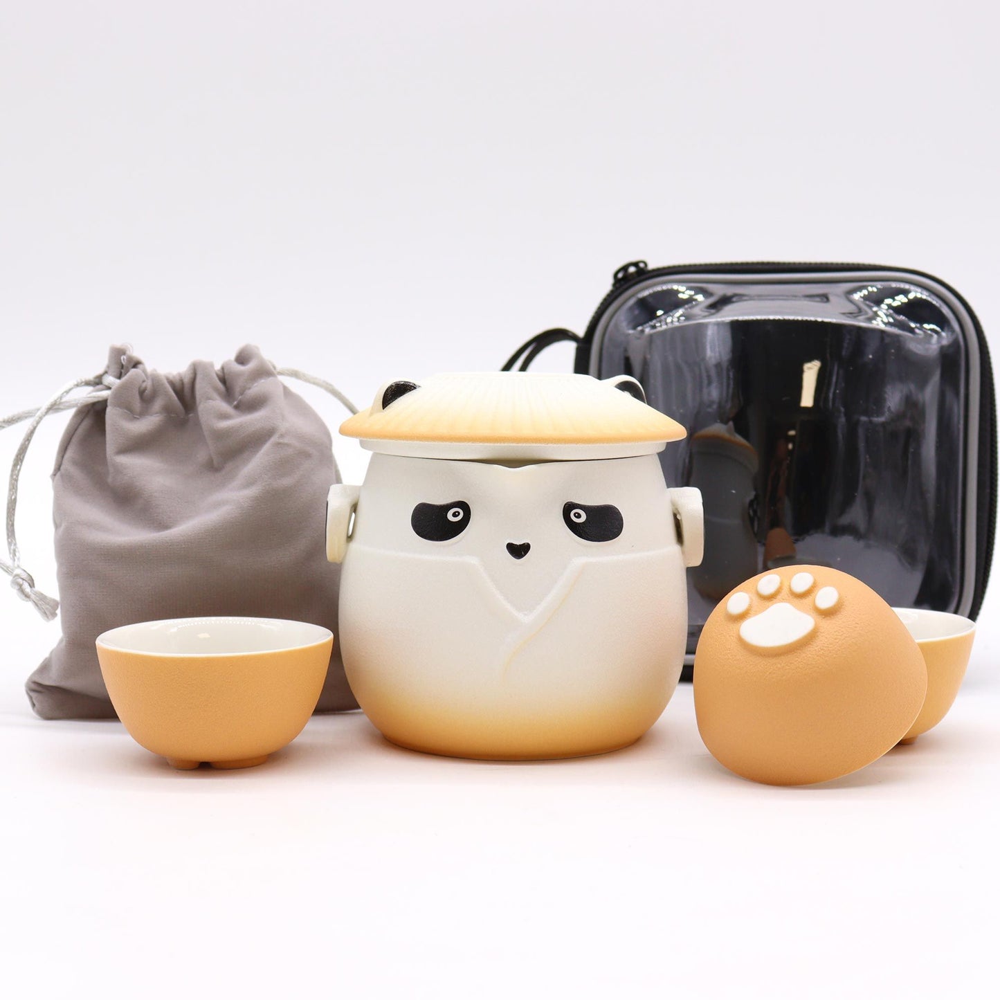 Orange Panda Teapot Set: Travel-Friendly Tea - 3 Cups