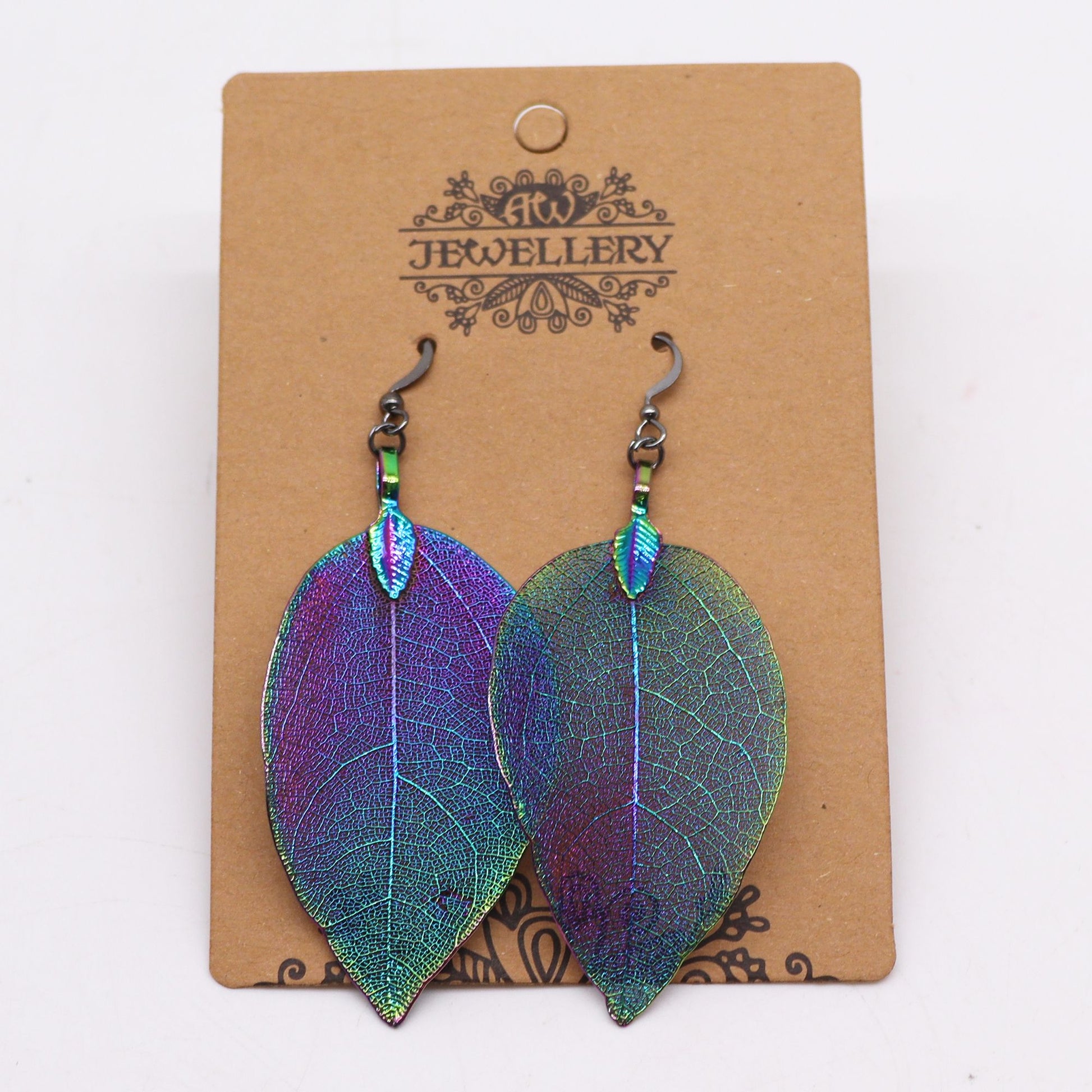 Real Leaf Earrings - Multicoloured