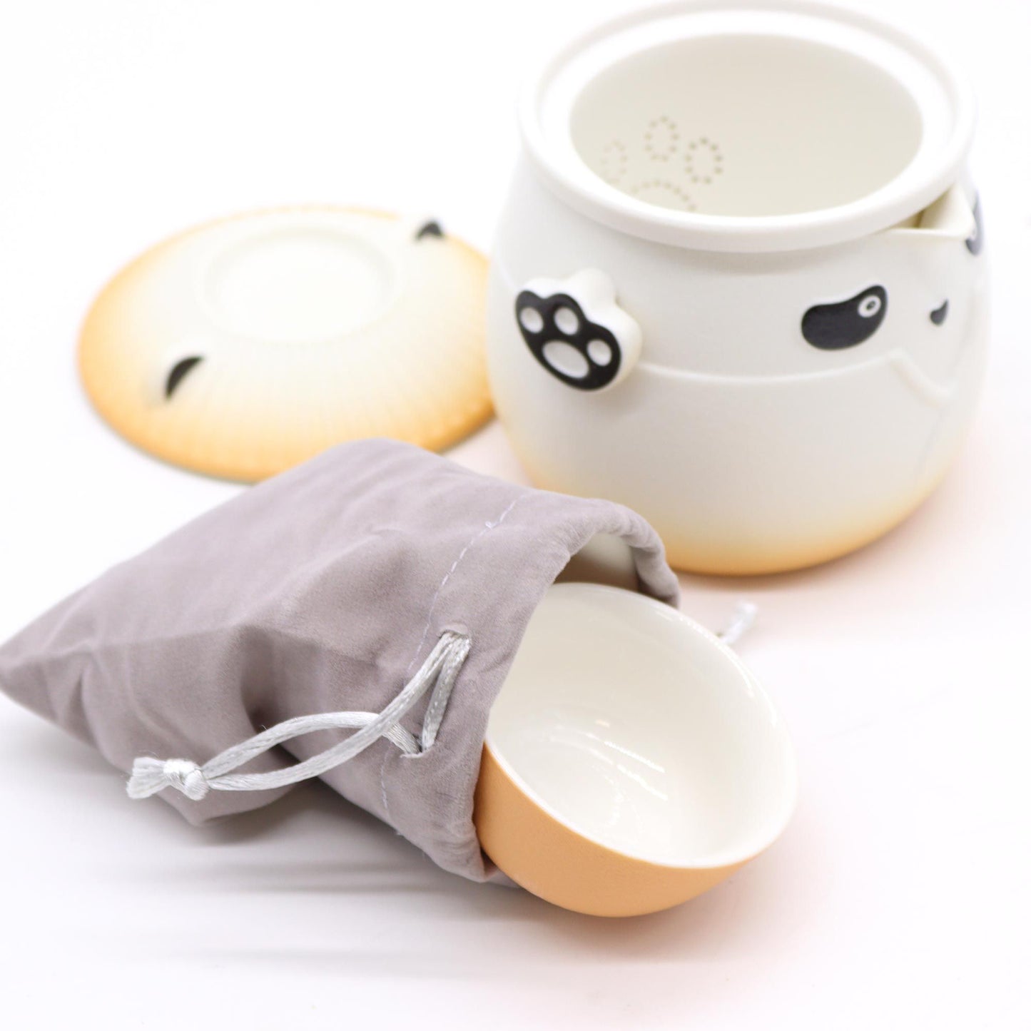Orange Panda Teapot Set: Travel-Friendly Tea - 3 Cups