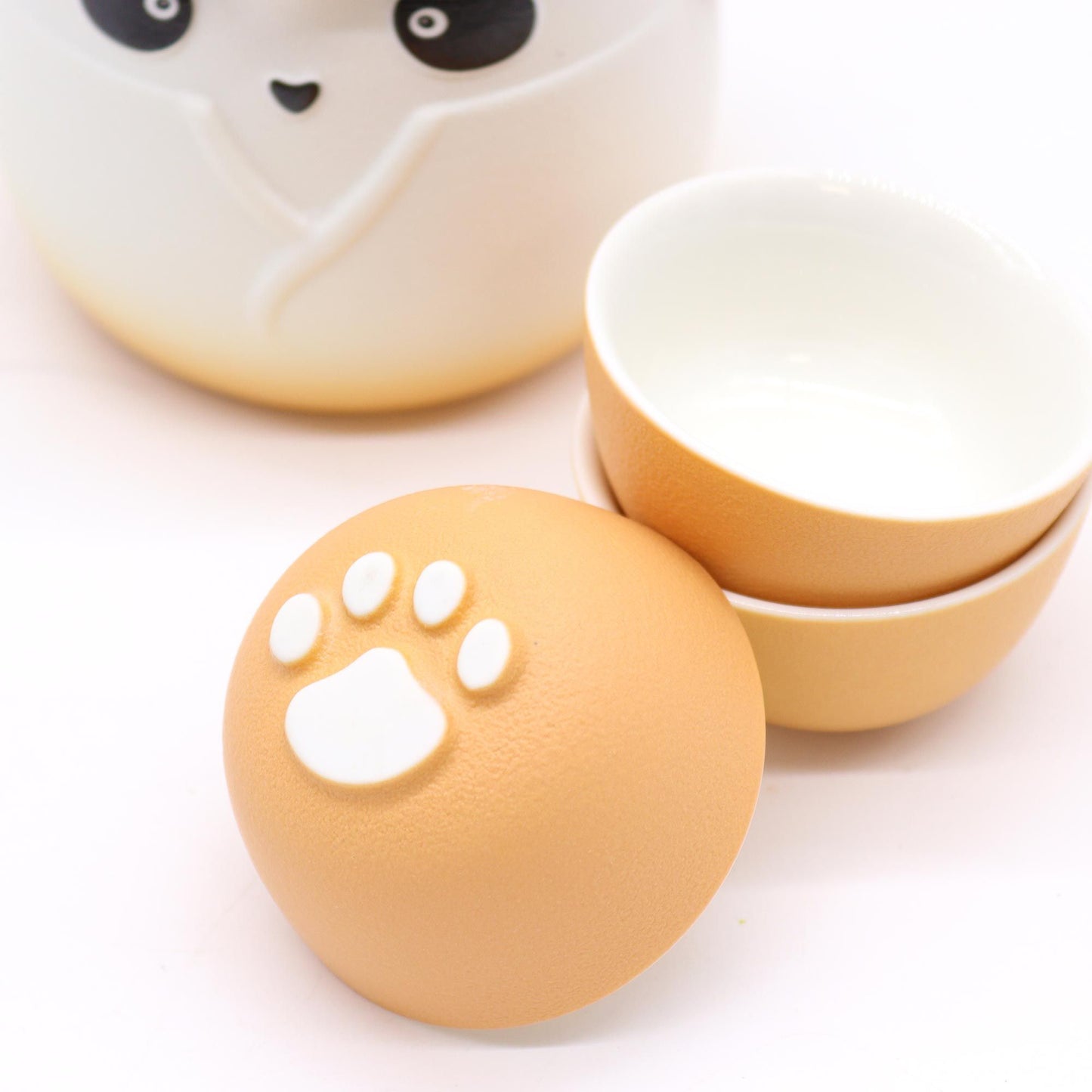 Orange Panda Teapot Set: Travel-Friendly Tea - 3 Cups
