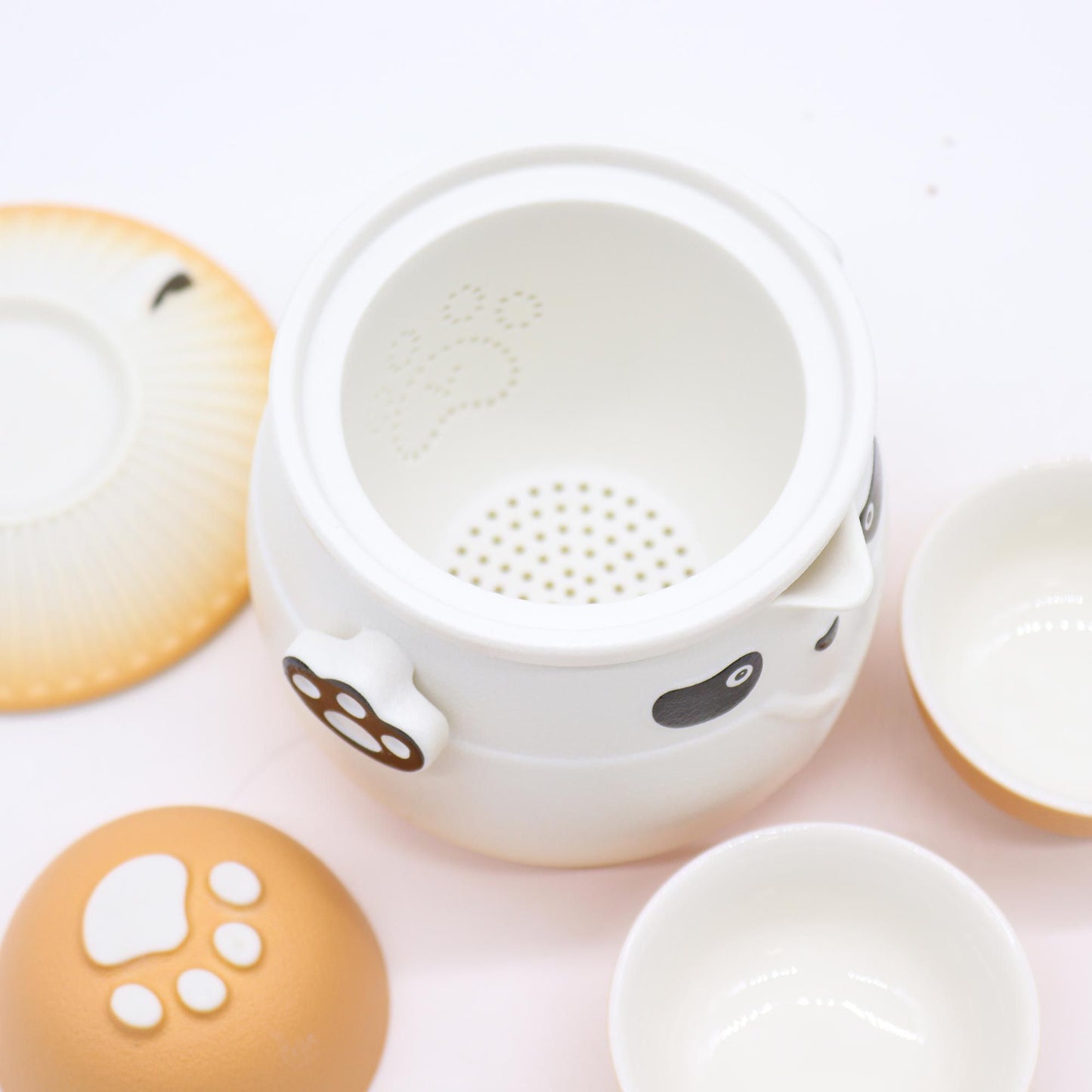 Orange Panda Teapot Set: Travel-Friendly Tea - 3 Cups
