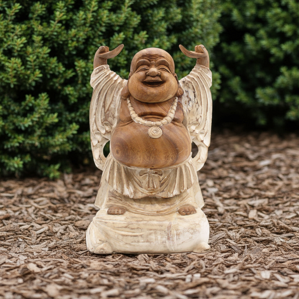Happy Buddha: Hand-Carved White Statue - 40cm