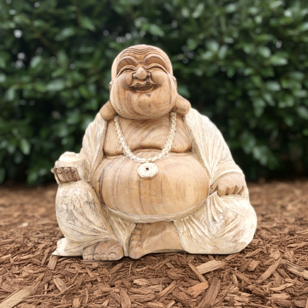 Happy Buddha: Serene Whitewash Statue - 40cm