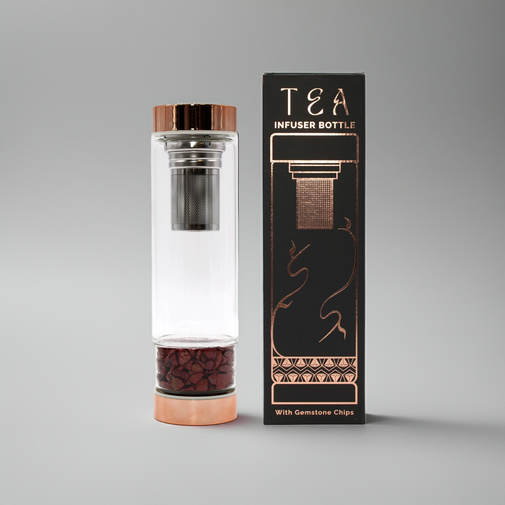 Crystal Glass Tea Infuser Bottle: Red Jasper - 500ml