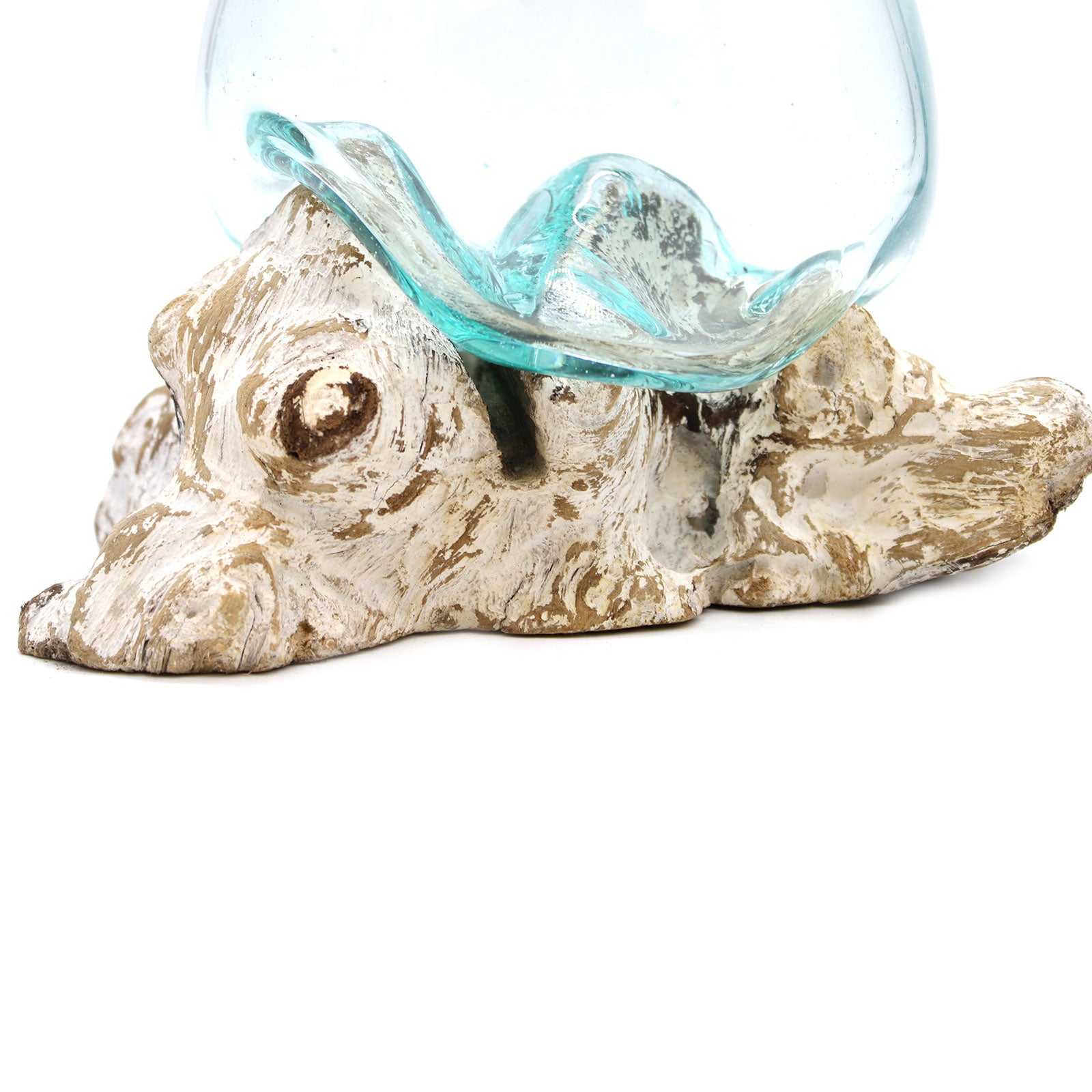 Hand-Blown Recycled Glass & Gamal Wood Art Bowl