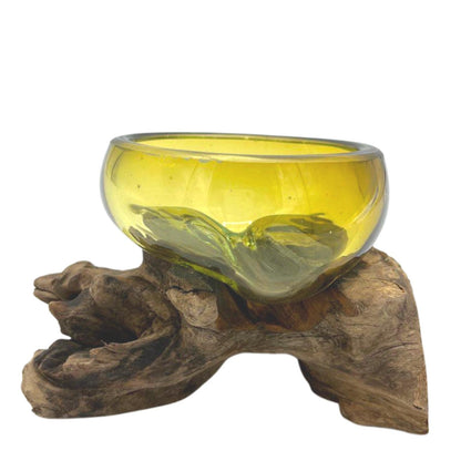 Recycled Yellow Glass Bowl & Gamal Wood Stand