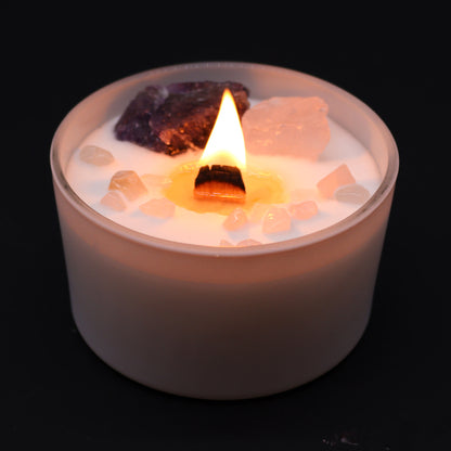 Third Eye Chakra Crystal Candle - Amethyst & Rose Quartz Crystals - Bath & Soak